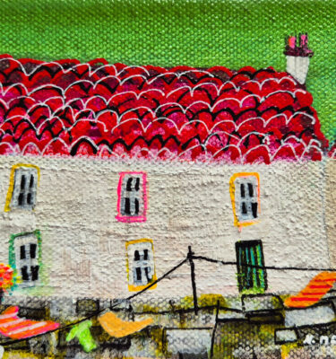 'COURTYARD WASHING' FRAMED PAINTING £160