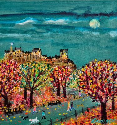 'EDINBURGH CASTLE AND AUTUMN GARDENS' FRAMED PAINTING £145
