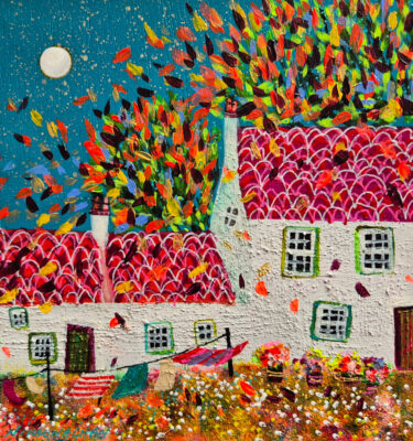 'FALLING LEAVES AND WASHING LINES' FRAMED PAINTING £145