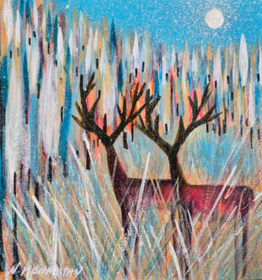 'CURIOUS DEERS' FRAMED PAINTING £155