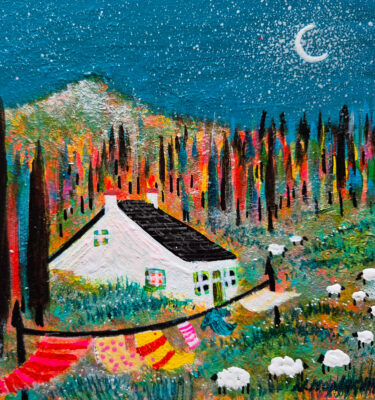 'HIGHLAND SHEEP AND AUTUMN FIRS' FRAMED PAINTING £155