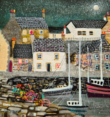 'PORTSOY HARBOUR, FULL MOON' FRAMED PAINTING £370