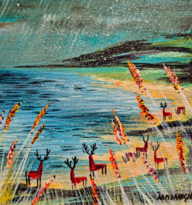 'APPLECROSS BEACH VISITORS' FRAMED PAINTING £155