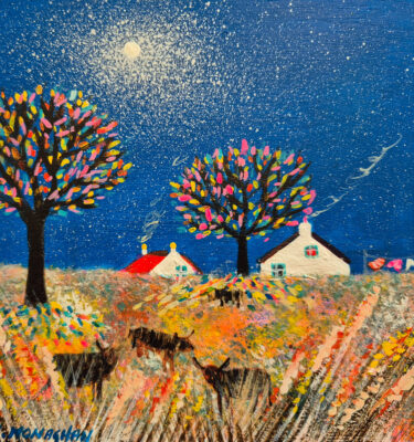 'HIGHLAND COOS, FULL MOON' FRAMED PAINTING £155